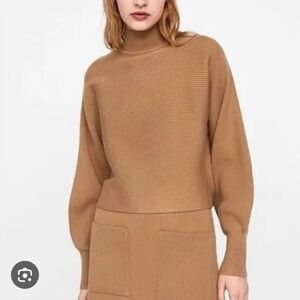 Zara Camel Ribbed Turtleneck Sweater